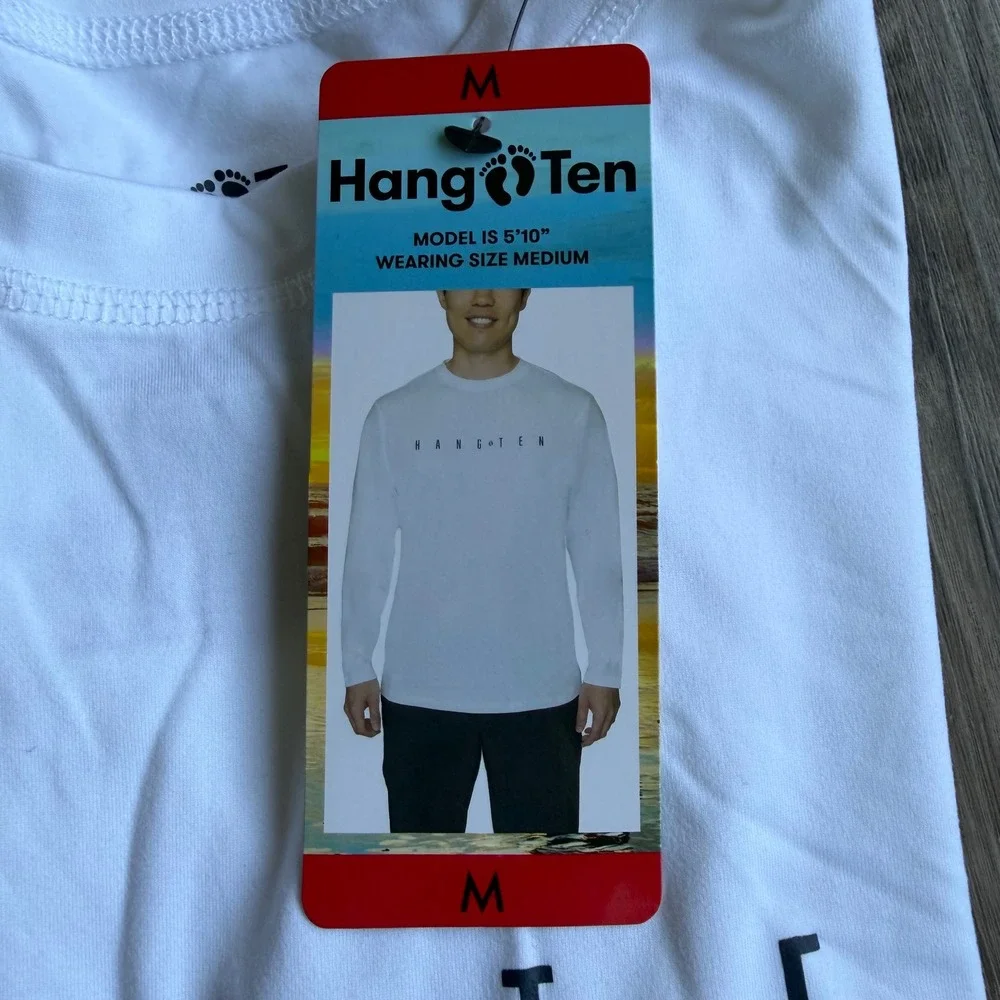 NWT Hang Ten Mens M White‎ Long Sleeve Sun Shirt UPF 50+ Quick Dry Rash Guard - Picture 6 of 6
